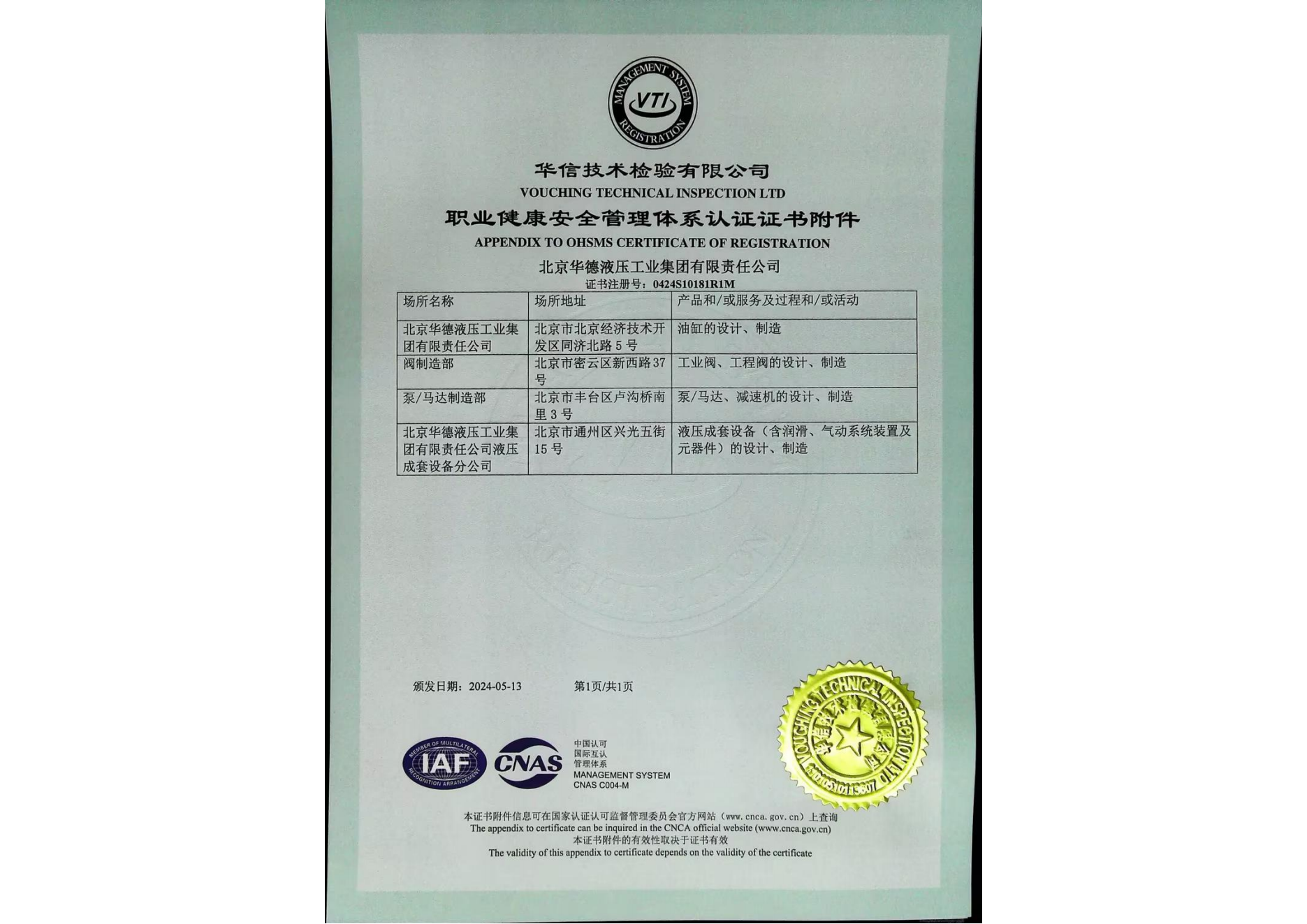 職業(yè)健康管理體系認證證書 01